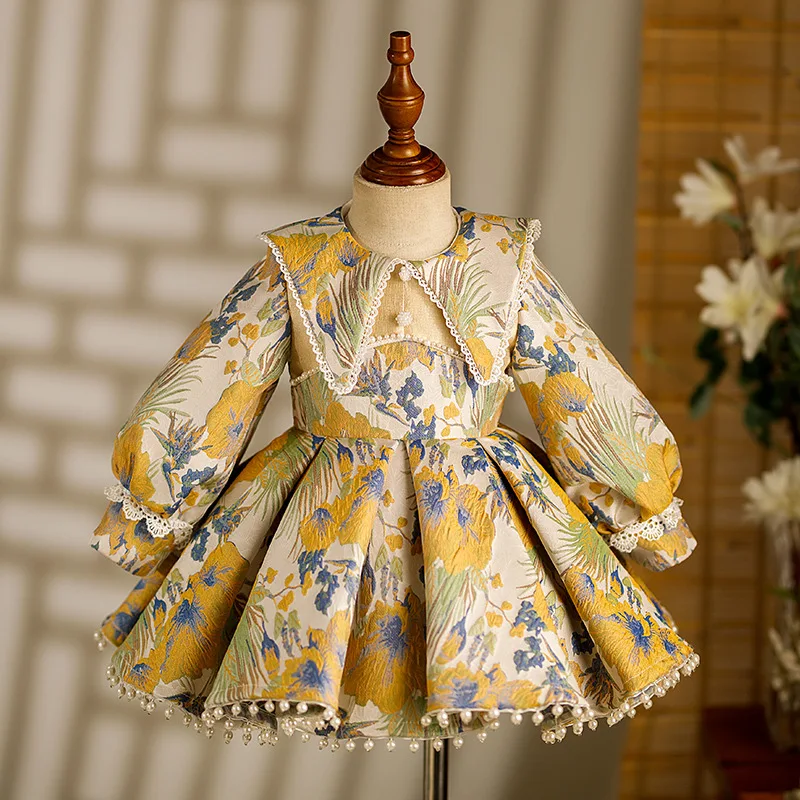 

Girls' One-Year-Old Banquet Dress Baby Girls' Birthday Catch Week Children Princess Dress Chinese High-End Spring Flower Girl We