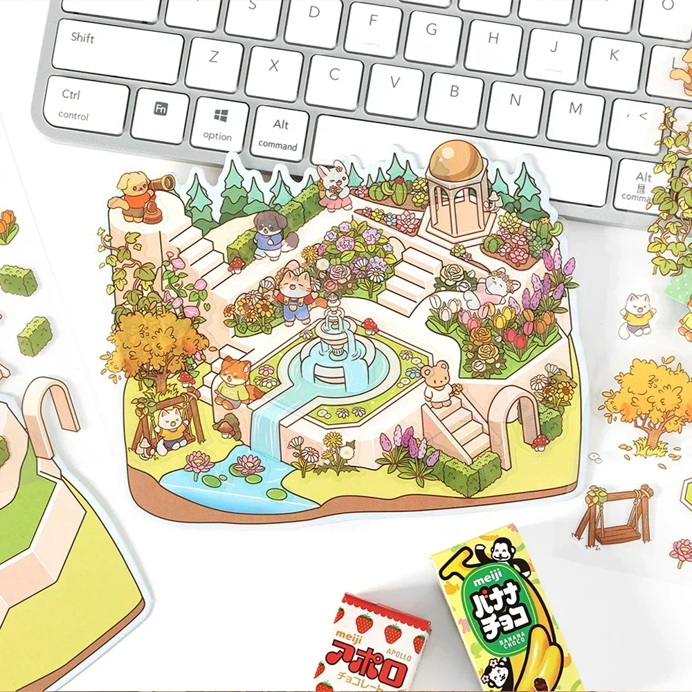 Cartoon 3D DIY Miniature Scene Sticker Pocket Cabin Scene Pasting and Stacking Festival Birthday Gift for Child Student