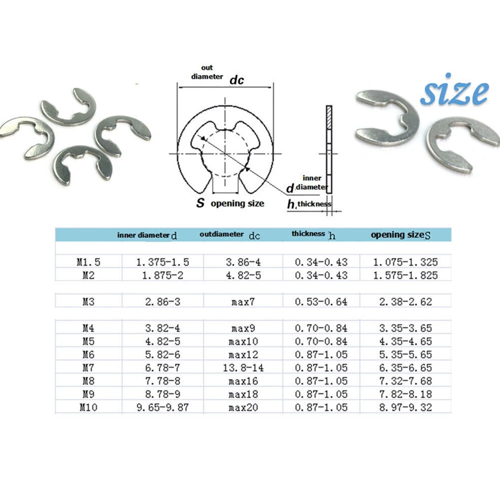 Description Picture 3 of itemFor Wet Environment Metal Washer Snap Ring Kit Industrial Commercial Supplies 120pcs E-clip M1.5 - M10 Plastic Box