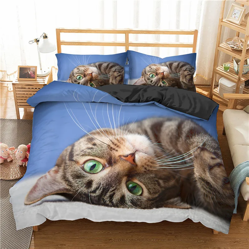 3d animal jogo de cama bonito gato capa edredão microfibra pet