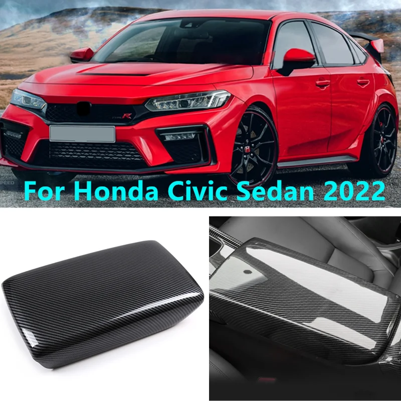 

New ABS Carbon Fiber Car Central Armrest Box Cover Console Seat Panel Trim Protective Accessories For Honda Civic Sedan 2022