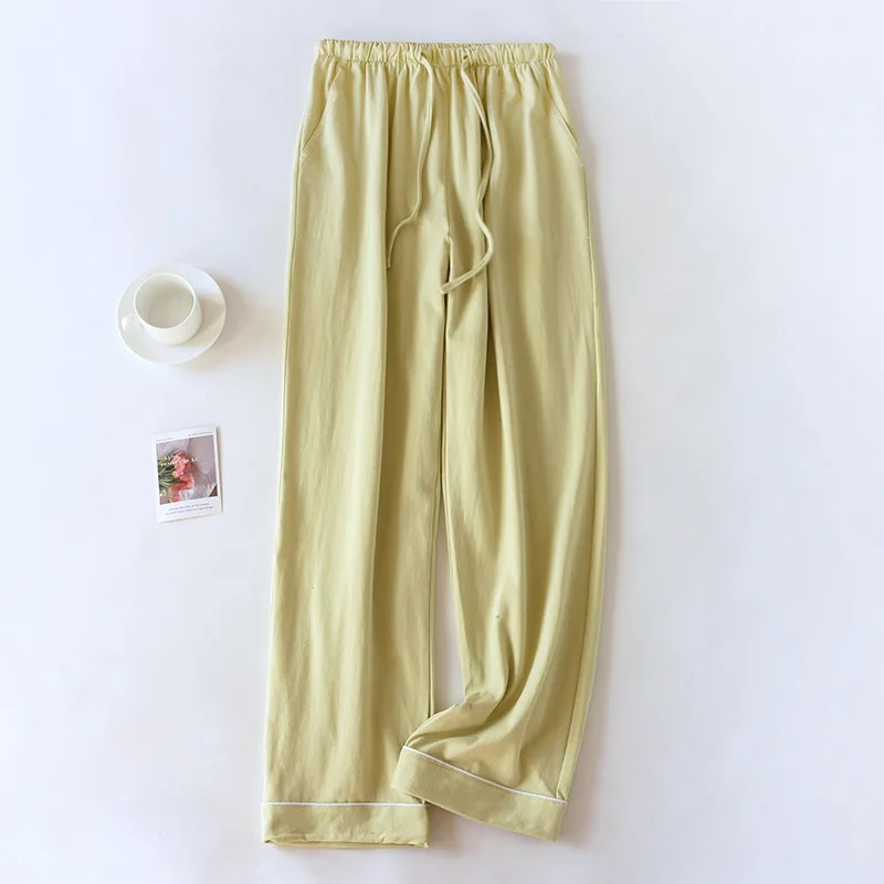 2024 Spring and Autumn New Couple Sleepwear 100% Cotton Knitted Large Men's and Women's Home Pants Solid Color Casual Pants