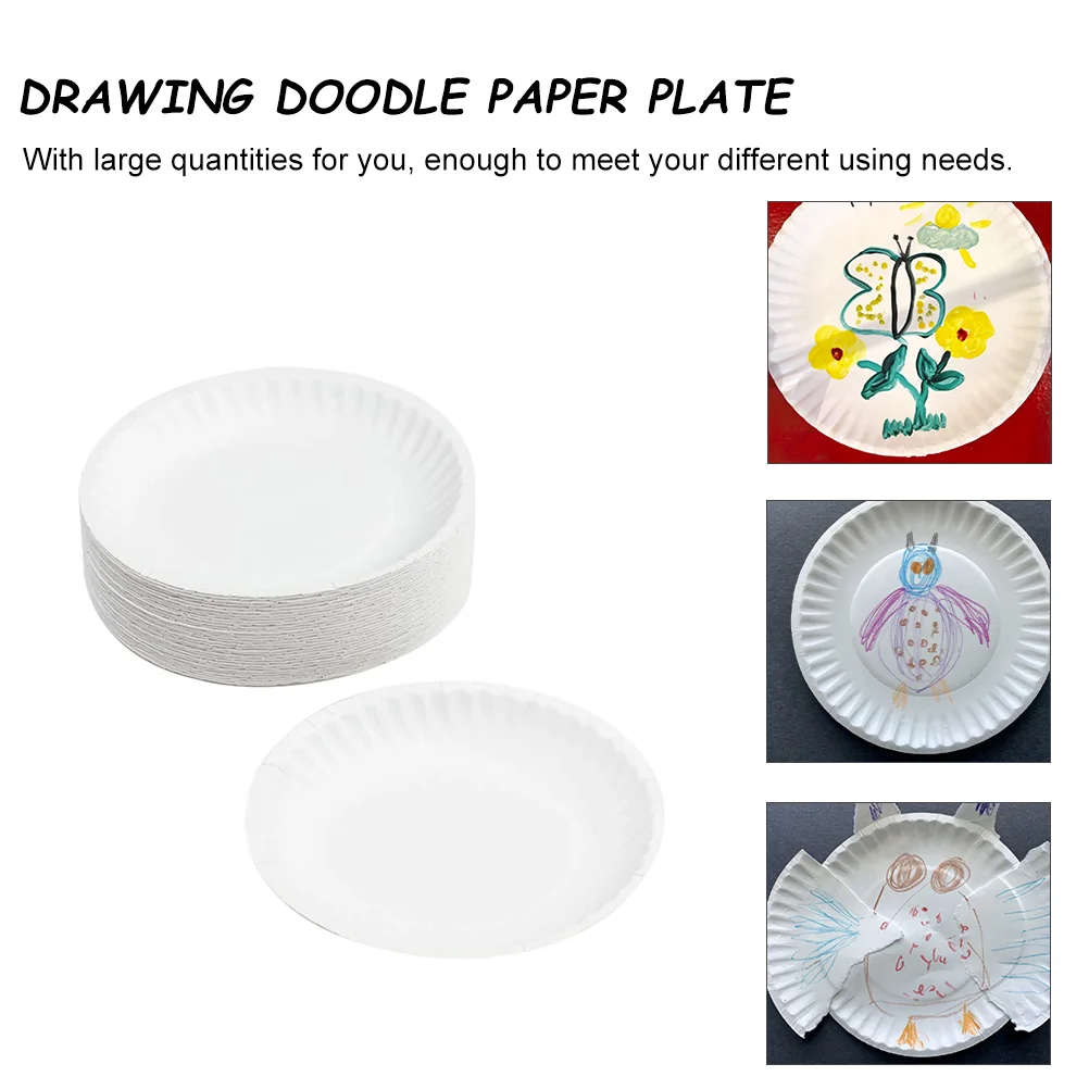 Red Paper Plates Drawing Doodle White Kids Painting Materials Graffiti Flatware Tray DIY Pulp