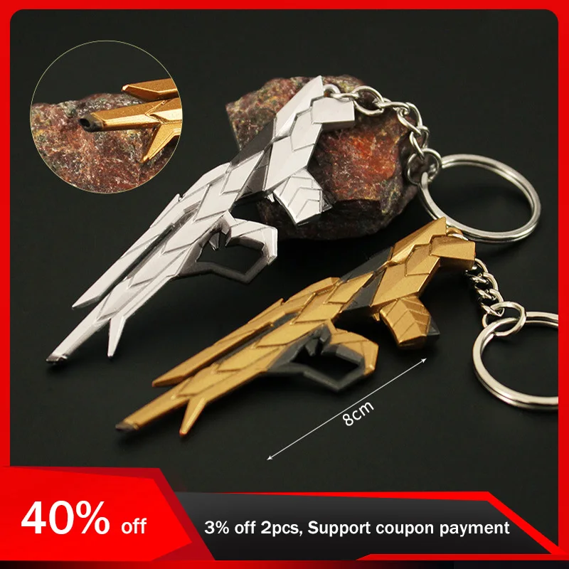 8cm Valorant Gun Weapon Model Keychain Araxys Bulldog Keyring Toy Sword Cosplay Metal Game Peripherals Kids Toy Gifts for Boys