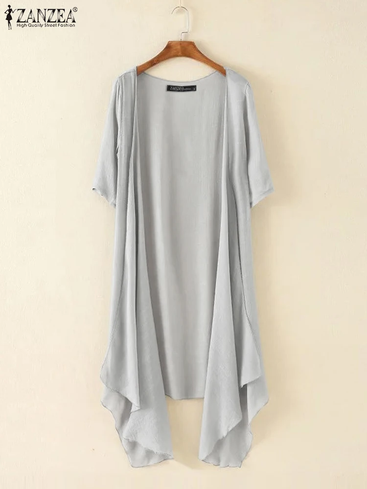 

Лето 2023, Женская винтажная блузка ZANZEA с V-образным вырезом и рукавом до локтя, повседневная однотонная длинная рубашка, женские праздничные топы, рубашка