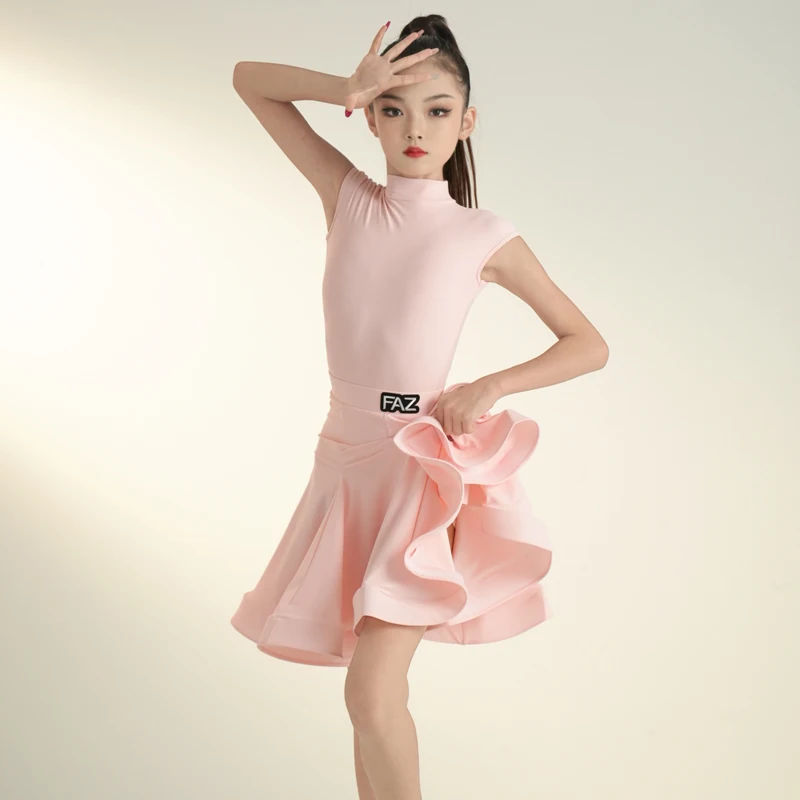 Dance Dress Summer Children's Latin Dance Competition Dress for Girls Professional Standard Bag Shoulder Sleeveless Skir