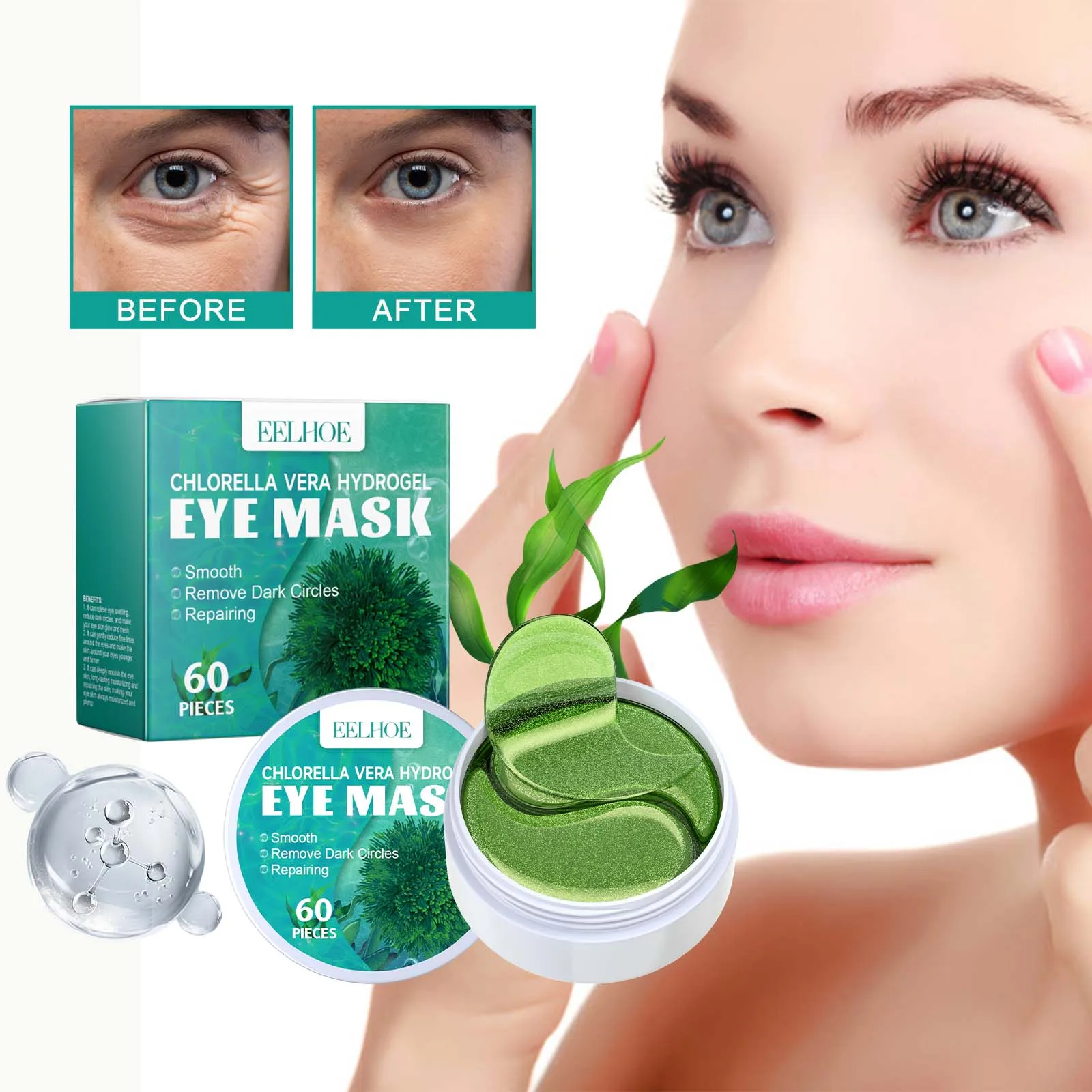 60pcs seaweed hyaluronic acid eye mask remove dark circles Eye Bags collagen eye patch Fishtail Lines facial Korean Skincare 2