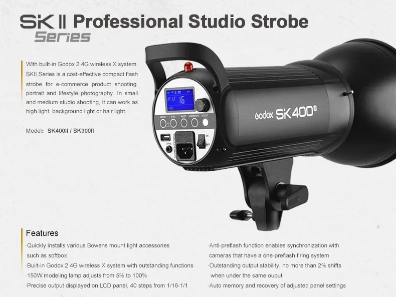 고독스 SK 스튜디오 스트로브 플래시 SK400II-V 300II-V SK300II 400II 프로페셔널 400Ws 사진 조명 고독스 플래시 라이트'보웬스'