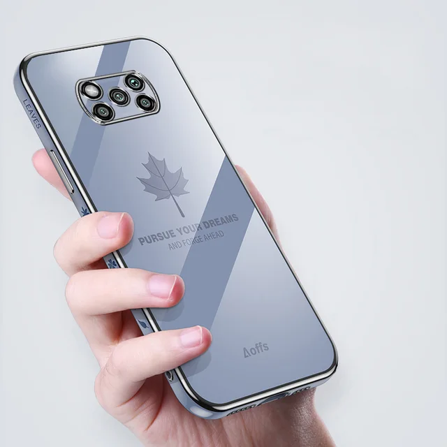 Funda de silicona chapada en hoja de arce cuadrada de lujo para Xiaomi POCO X3 NFC Pro, funda protectora suave - Image 6
