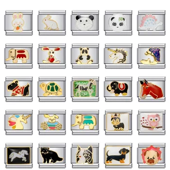 Trendy Glaze Animals Horse Dog Panda Bear Elephant unicorn Italian Charm Bracelets Fit 9mm Stainless Steel Jewelry DIY Making 1