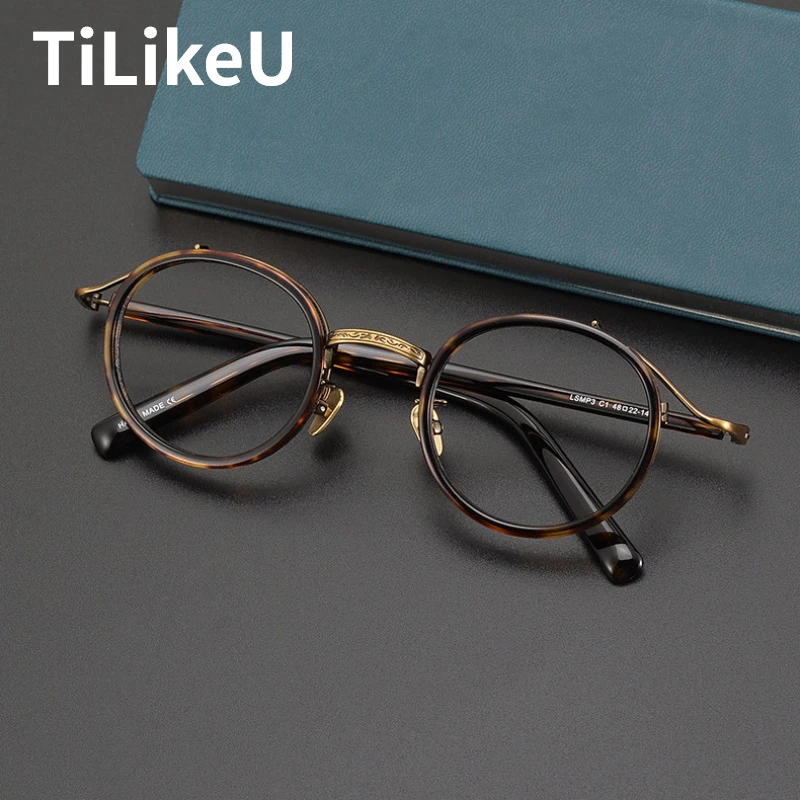 Vintage Acetate Glasses Frame Men Women Retro Round Eyeglass Japanese Handmade Myopia Prescription Optical Eyeglasses Frame 2024