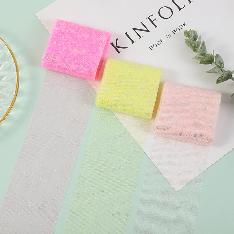 Illusory Color Star Mesh Fabric Cake Top Decoration Ribbon Bow Soft Twill Tulle DIY Wedding Birthday Decoration 6cm * 5yards