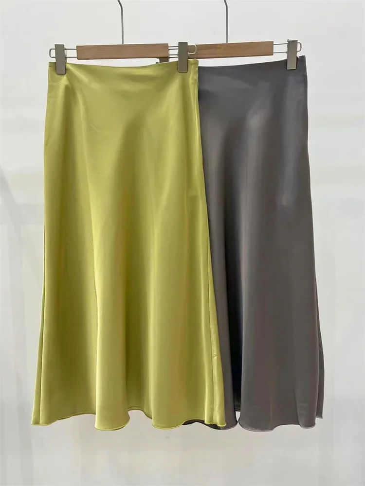 

Women‘s Midi Skirt 2024 New Summer High Waist Acetate Slim Commuting Versatile Mid Length Jupe