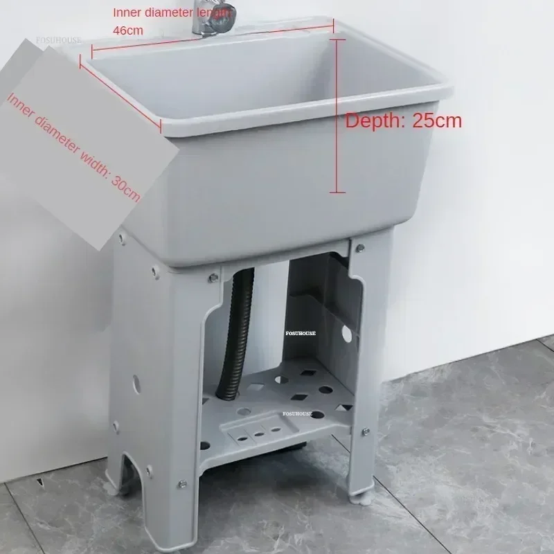 Household Plastic Kitchen Sinks Minimalist Dishwashing Sink Floor-standing Single Slot with Bracket Outdoor Balcony Laundry Pool