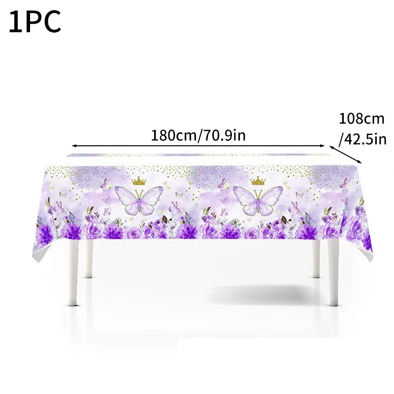 Purple Butterfly Theme Disposable Tableware Set Butterfly Plate Cup Napkin Banner Girls Baby Shower Birthday Party Supplies