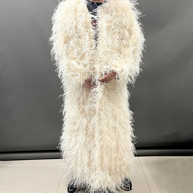 New Real Ostrich Feather Fur Coat Women's Gift Jacket Winter Thick Warm  Overcoat