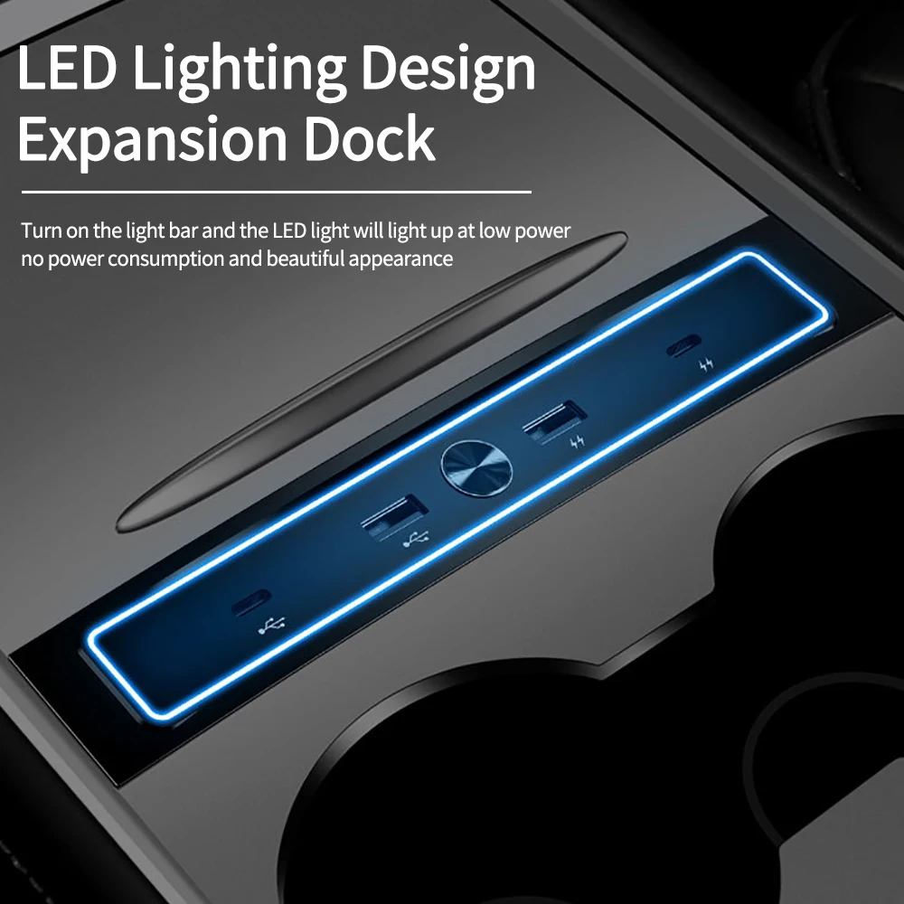 Hub de Derivação Usb para Tesla Model y Carregador Rápido Estação de Ancoragem Inteligente Adaptador para Carro Extensão Divisor Alimentado 27w 2023 2023 - Imagem 5
