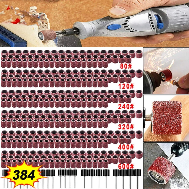 384 Pieces Sanding Drum Kit Sander Sleeves With Mandrels for Dremel