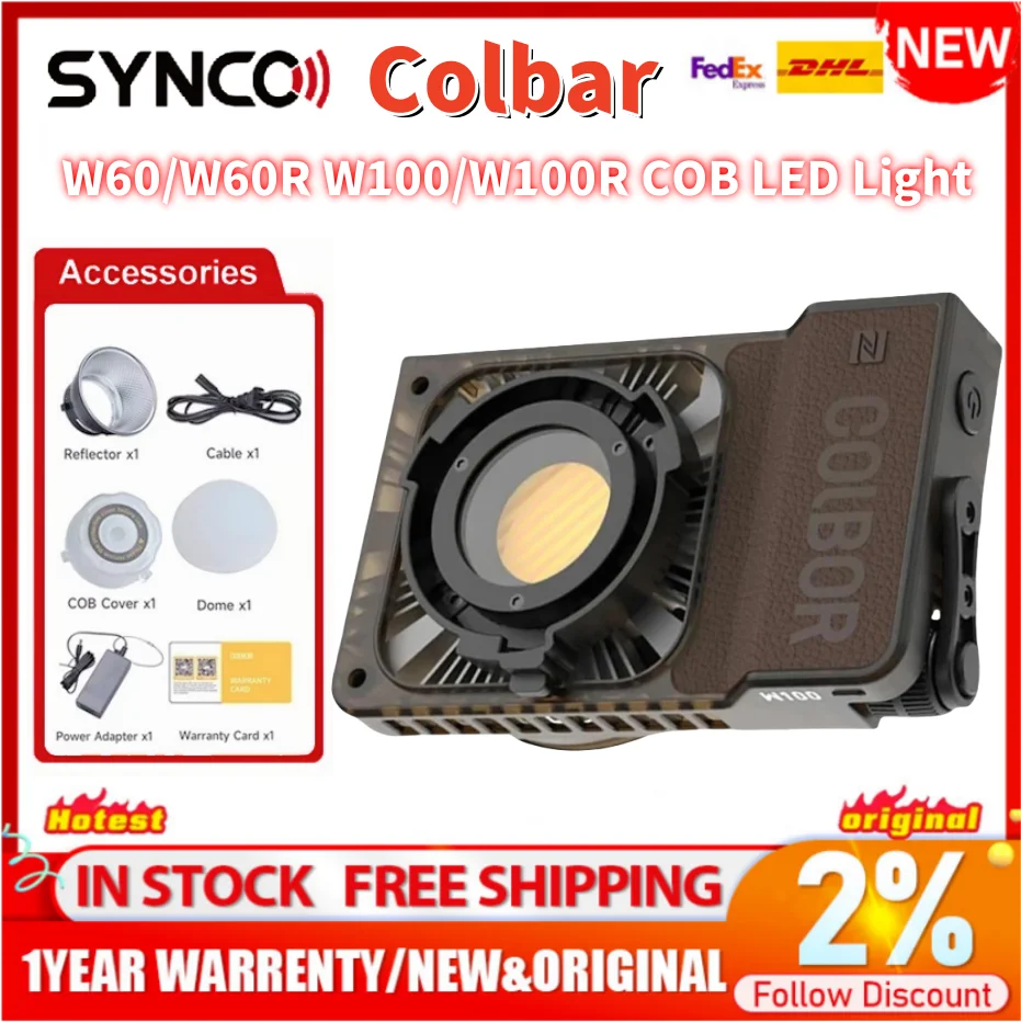 SYNCO Colbor W60 W100 COB LED 조명, 야외 사진 비디오 촬영, 휴대용 포켓 라이트 VS zhiyun x100