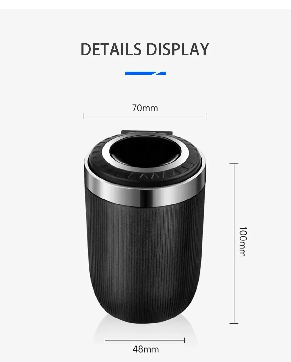 블루 LED 라이트 자동차 재떨이 커버 포함 휴대용 센터 콘솔 내부 냄새 방지 프레스탑 컵 홀더