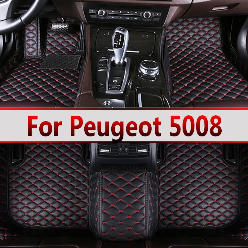 

Car Floor Mats For Peugeot 5008 P87 2017~2022 Auto Luxury Leather Mat Carpets Durable Pad Rugs Interior Parts Car Accessories