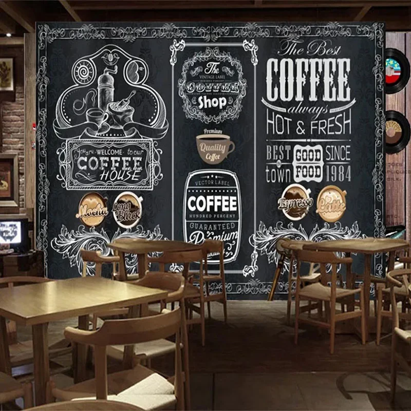 Custom Wallpaper 3D Retro Nostalgia Hand-painted Blackboard Coffee Shop Restaurant Background Wall Decor Papel De Parede Fresco