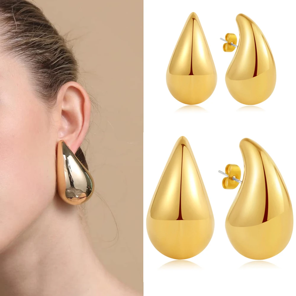 Orecchini A Goccia Lisci Placcati Oro Oversize Dupes Per Le Donne Orecchini Extra Large In Acciaio Inossidabile Waterdrop Cerchi Leggeri