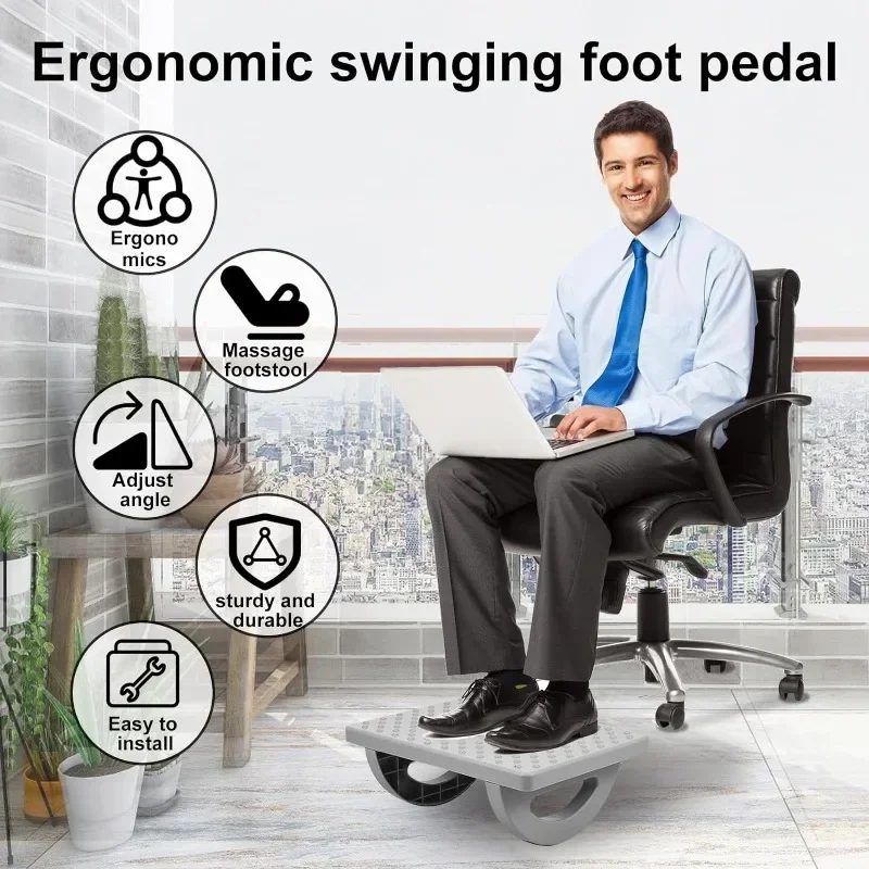 RockingFootRestUnderDeskAdjustableFootStoolwithFootMassageFeetStandErgonomic