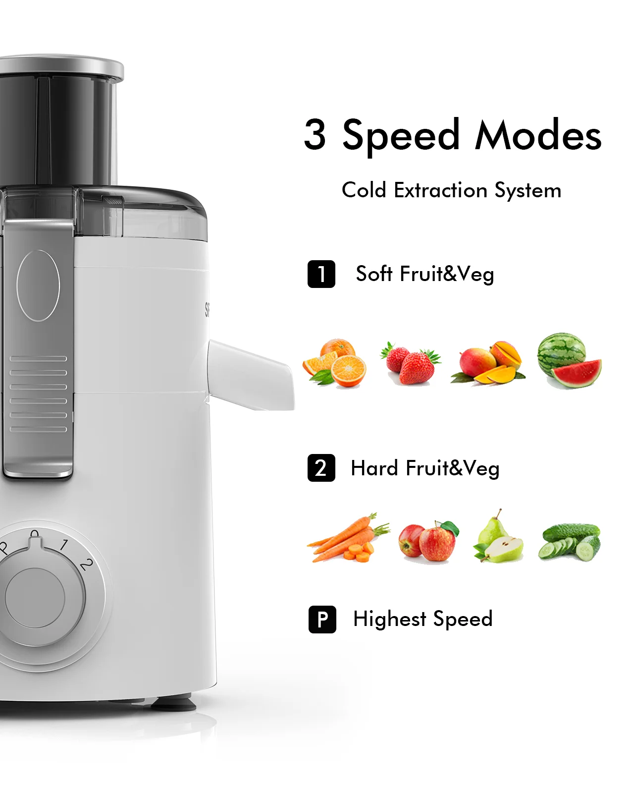 SiFENE Compact Juice Maker, Centrifugal Juice Extractor for Fruit & Vegetable Juice, 3-Speeds, User-Friendly & Easy-Clean, White 5