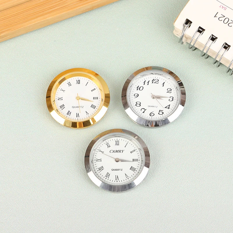 Quartz Glass Mirror Clock Watch Head Movement Round Clocks Head Mosaic Roman Number Little Clock DIY Process Table 35mm 24mm watch dial accessories