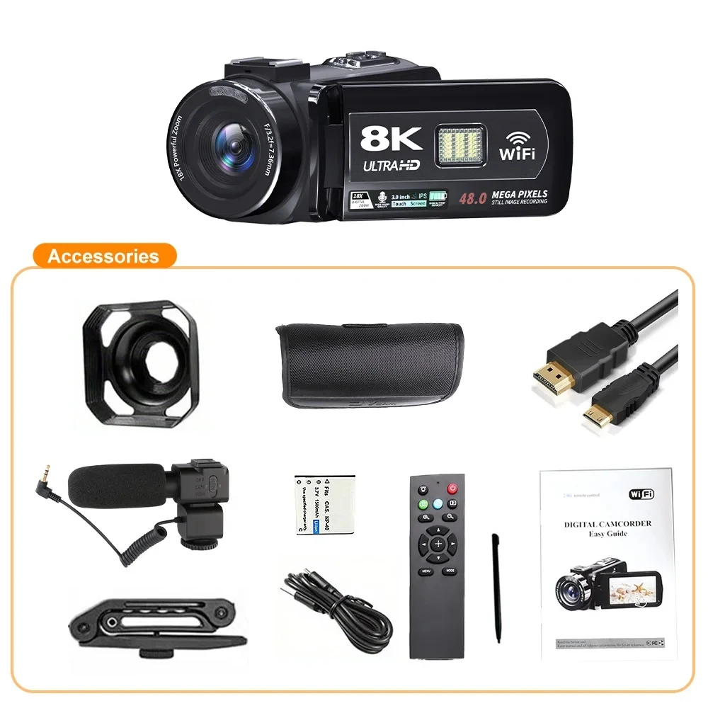 8K Ultra HD ビデオカメラ 64MP Wi-Fi Amazon | ビデオカメラ 8K 64MP YouTubeカメラ WIFI機能 18X