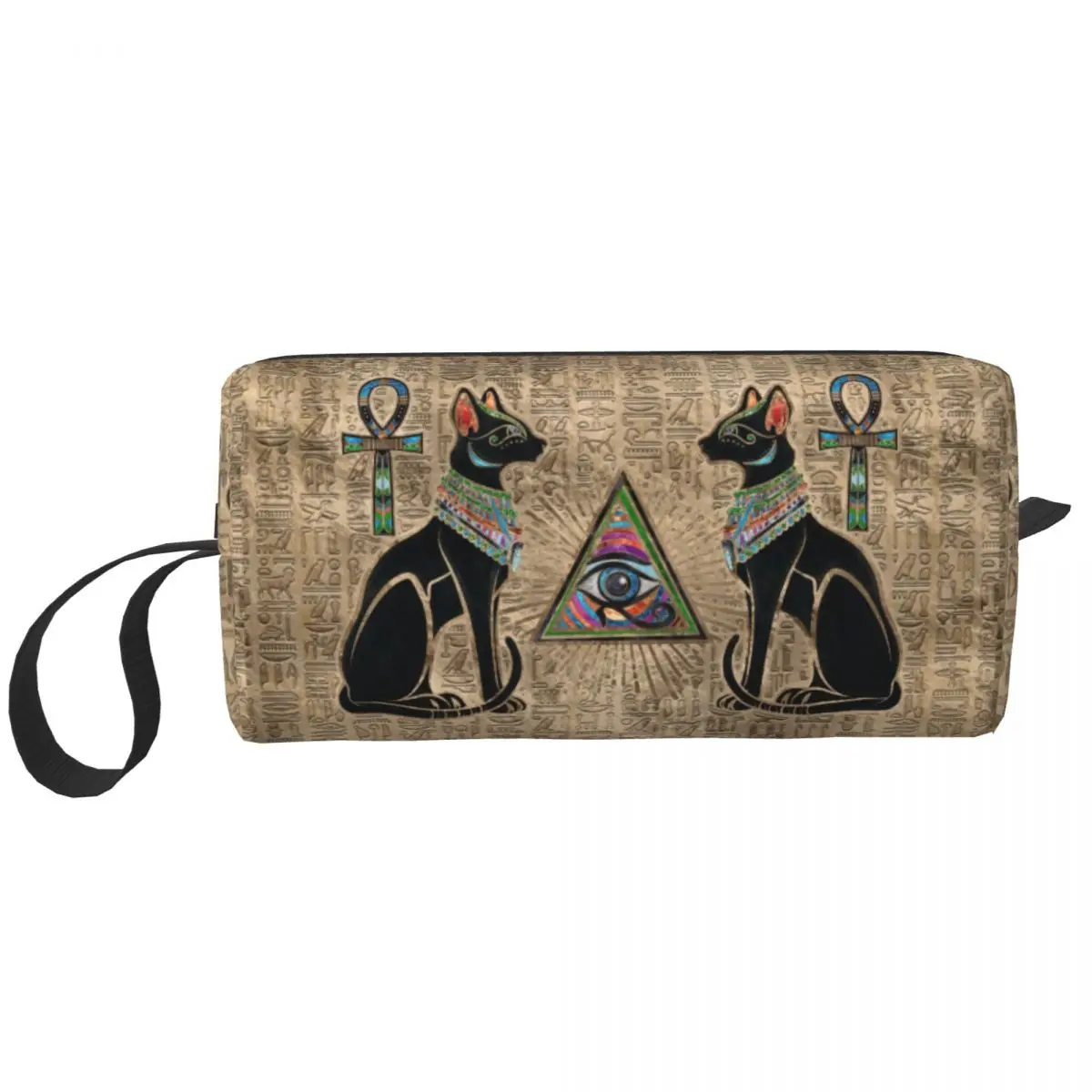 

Дорожная сумка для туалетных принадлежностей в египетском стиле с кошачьими и глазами, милый косметический Органайзер в древнем египетском стиле, косметический набор для хранения косметики
