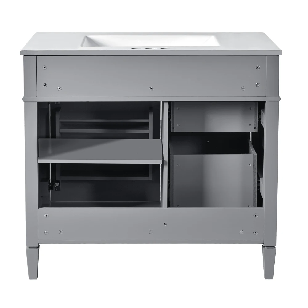 Modern Wood Bathroom Vanity and Medicine Cabinet with Drawers and Door