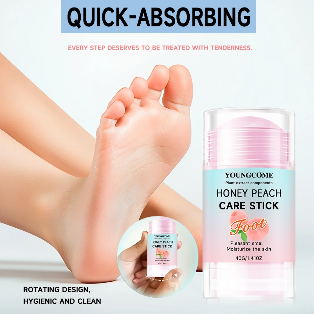 Honey Peach Foot Care cream - 72H Moisturizing & Crack Repair, Natural Anti-Odor Formula, Portable Heel Balm for Dry/Calloused