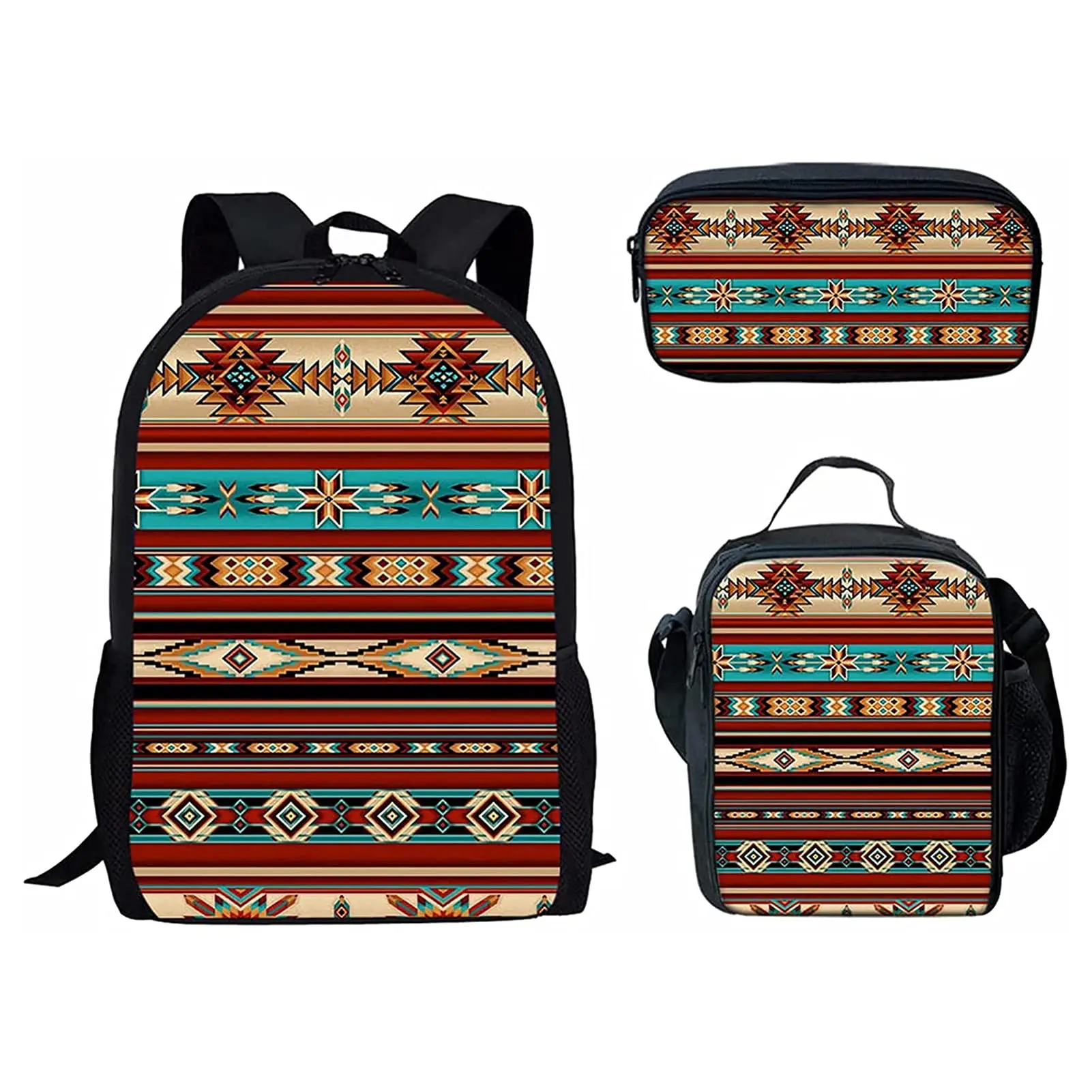 Colorful American Tribal Print Adjustable Shoulder Strap Large Capacity Backpack Messenger Bag Student Back To School Gift Bag