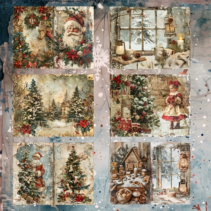 JAIIMAN 52pcs Card and Sticker Christmas Eve Santa Claus Xmas Tree Patterns for Holiday Flag DIY Bottle Junk Journal Scrapbook stickers scrapbooking supplies journal tools set