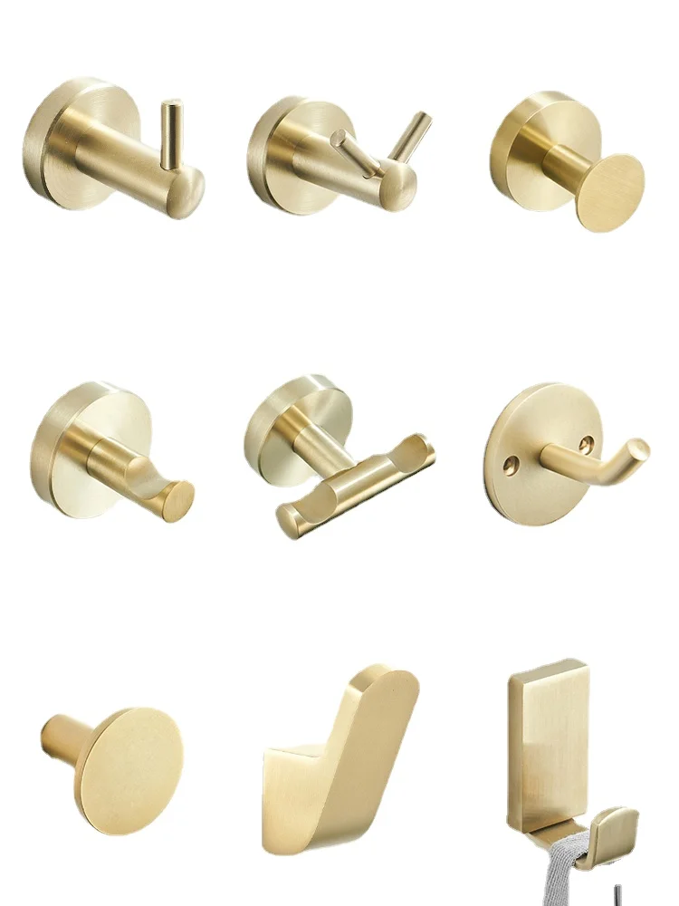 

Brushed Gold Clothes Hook Free of Punching Stainless Steel Single Hook Wardrobe Wall Hanging Bathroom Wall Single Clothes Hook