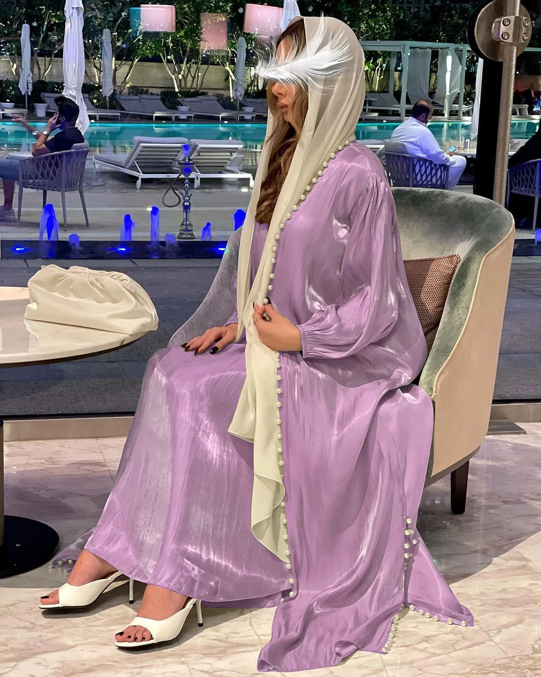 

Morocco Caftan Muslim Abaya Women Dress 2 Piece Set Beads Satin Kimono Abayas Gowns Dubai Arabic Cardigan Islam Outwear Summer