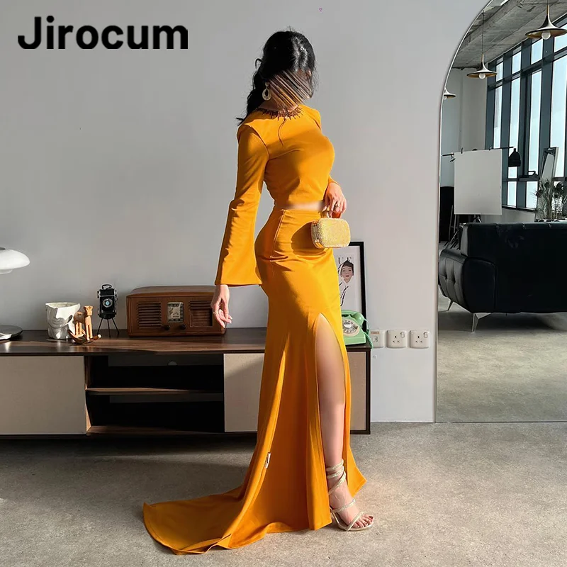 

Jirocum Mermaid Prom Gowns Women's O Neck Beaded Two Piece Party Evening Gown Floor Length Side Slit Special Occasion Dress 2024