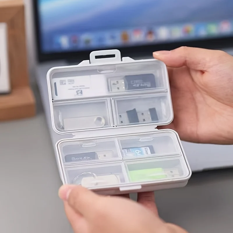 Portable Foldable USB Flash Drive Organizer Box with Lid-Lightweight PP Material,Multi-Compartment Storage for Office Supplies