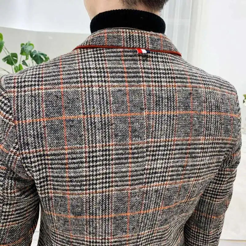 Men Wool blend Blazer Plaid Suit Jacket Men Blazer Masculino Vintage Terno Masculino Blazers Terno Blaser Homens