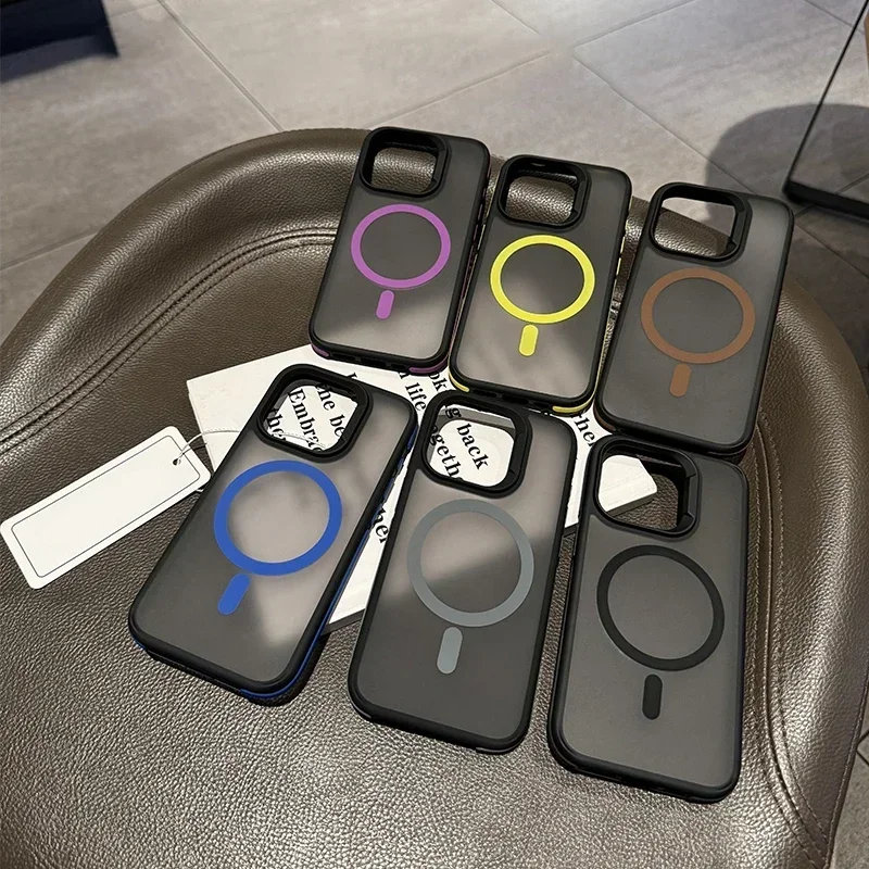 Magnetic Luxury Matte Translucent Armor Shockproof Phone Case with Magsafe Compatibility