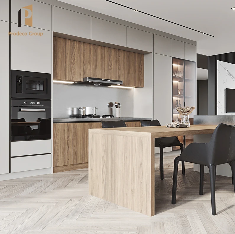 ตู้ครัวสีขาวเรียบง่ายตู้ครัวเมลามีนตู้ครัวทนไฟ 1