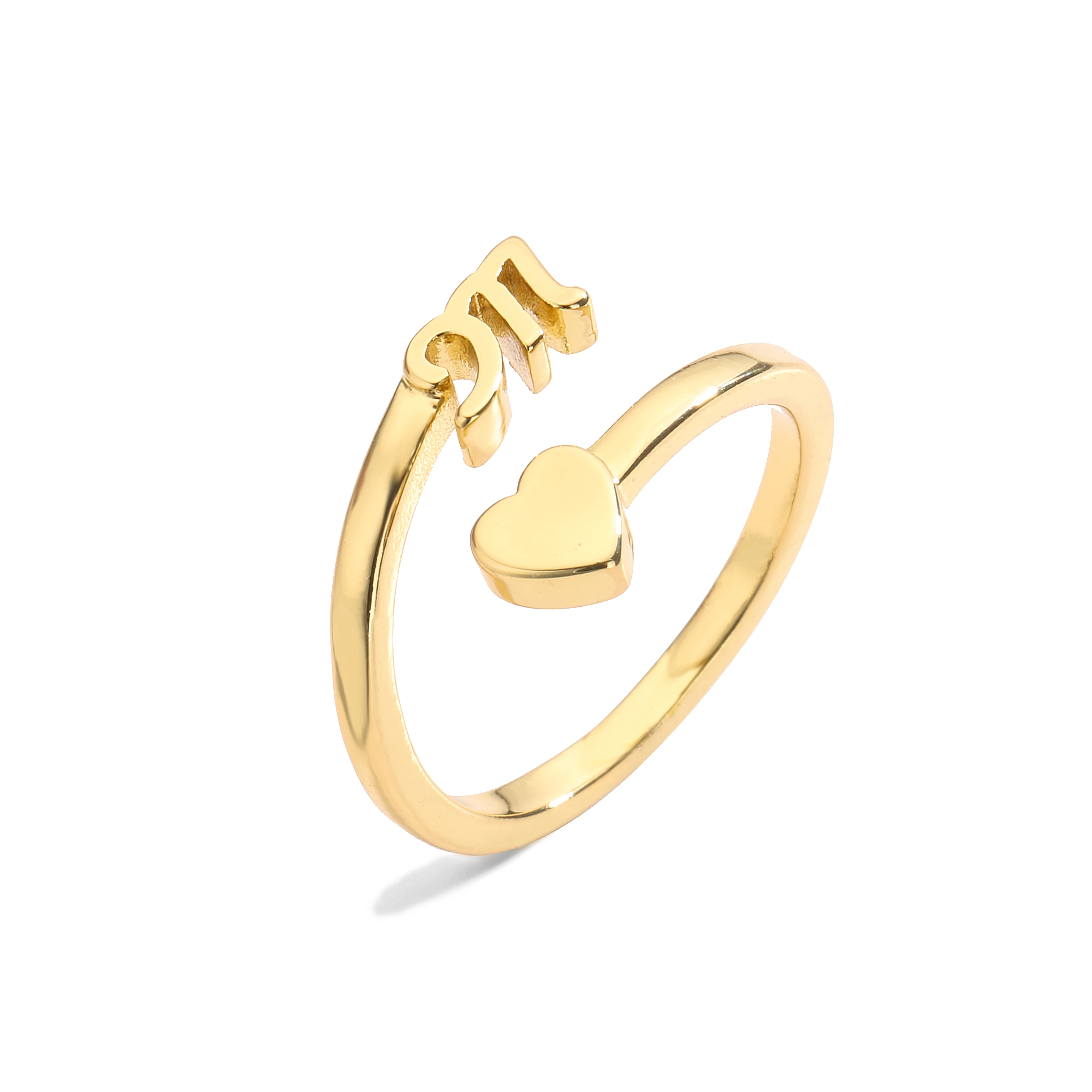 Bague avec Initiales Amour Cœur pour Femmes, 26 Lettres, Ajustable, Bijoux Doux