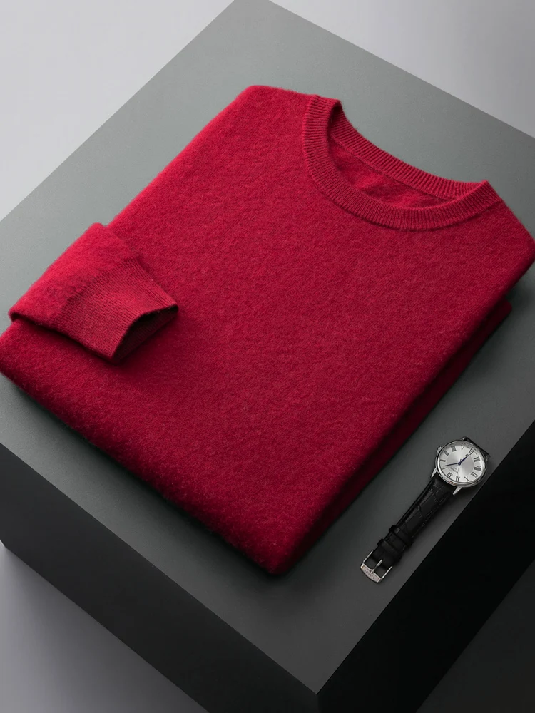 High Quality Men Autumn Winter Sweater 100% Cashmere  Soft Wam Basic Solid O-neck Pullover  Long Sleeve Knitwear Clothing Tops