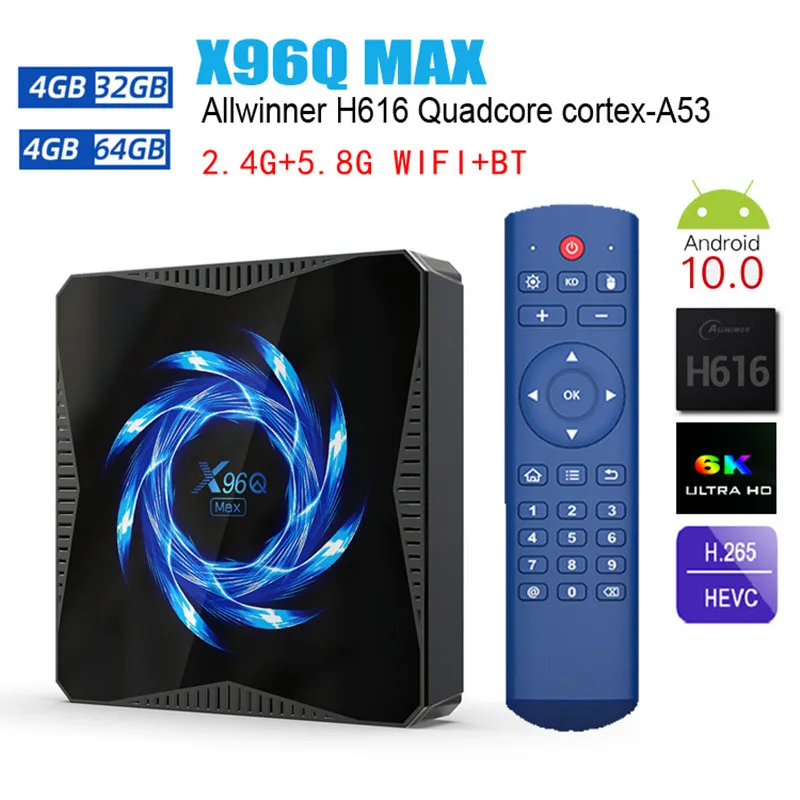 X96Q MAX Smart TV Box Android 10 TV BOX Allwinner H616 4GB 32GB/64GB 2.4G 5G Dual WiFi BT HDR 3D Media Player Set Top Box x96 mate smart tv box 2 4g 5g dual wifi android 10 0 4g 32g 64g quad core allwinner h616 core 100m bt compatible hd media player