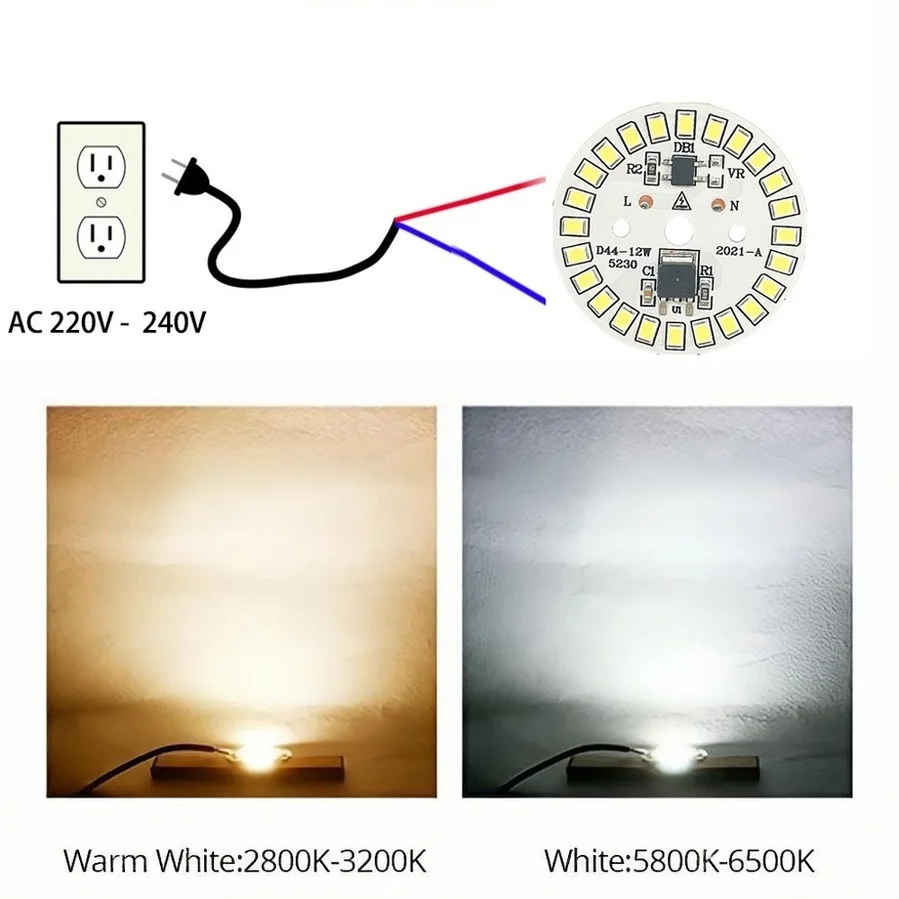 LED Chip 3W 5W 7W 9W 12W No Need Driver AC 220V-240V SMD 2835 Cold Warm White Round Lamp Beads for Spotlight Bulb