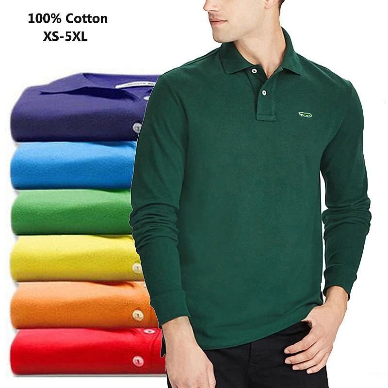 Polos de algodón de alta calidad para hombre, camisas de manga larga con logotipo bordado, deportiva informal, Tops de moda hombre, 100%| Polo| AliExpress