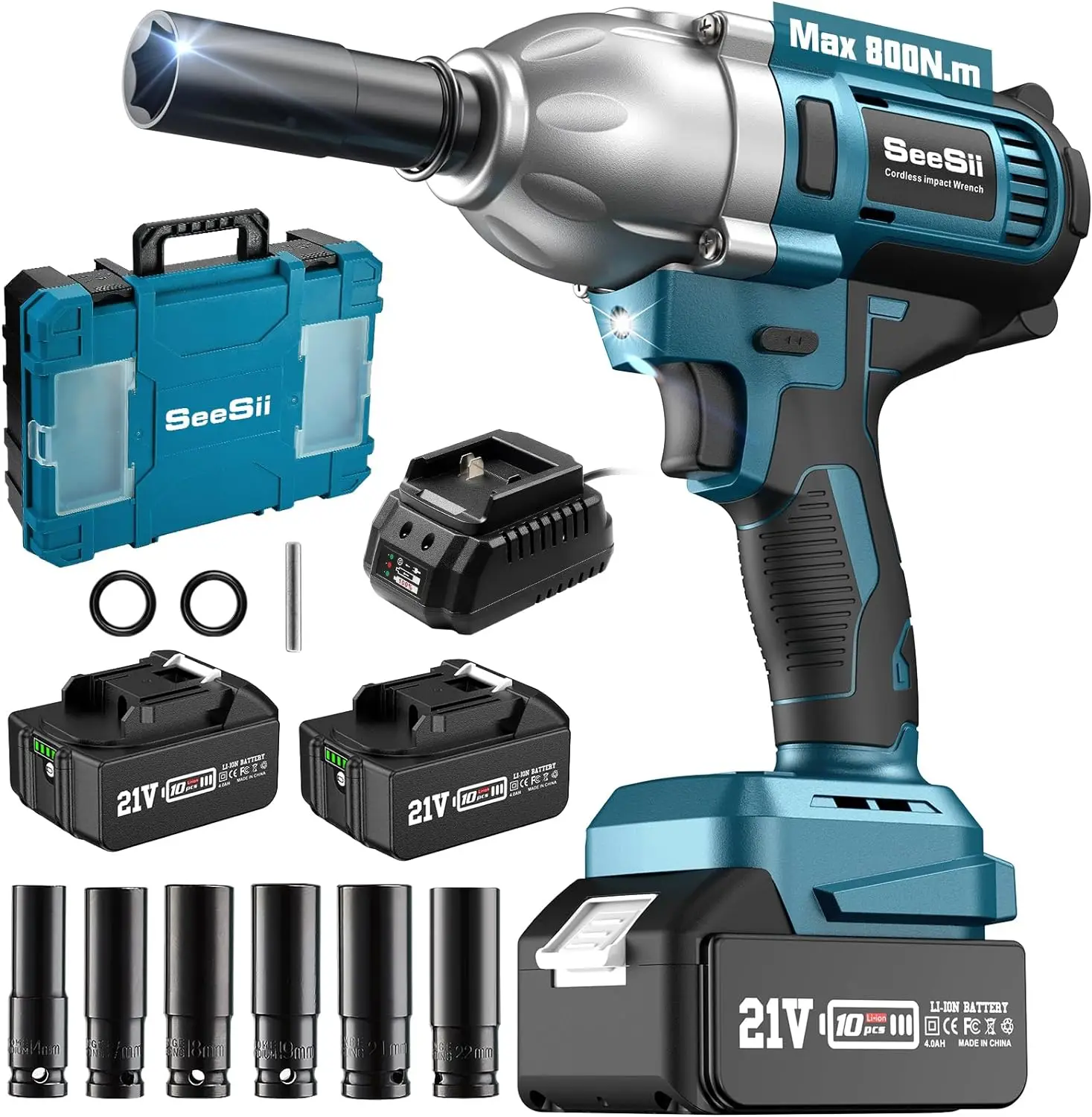 

Seesii Cordless Electric Impact Wrench 1/2 inch for Car Home, 580Ft-lbs(800N.m) Brushless