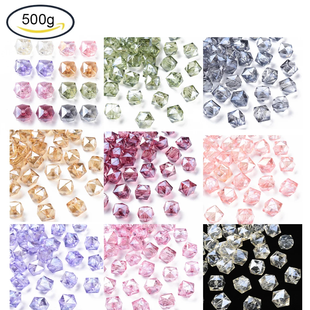 500g Transparent Acrylic Beads Faceted Rhombus Light Yellow 13x14x13.5mm Hole: 2mm about 346pcs/500g